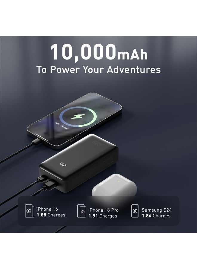 جودا TURBO 10 باور بانك أسود 10000mAh PD 30W مع شاشة LED، 2 منفذ USB-C و USB-A – شحن سريع، مدمج - Image 4