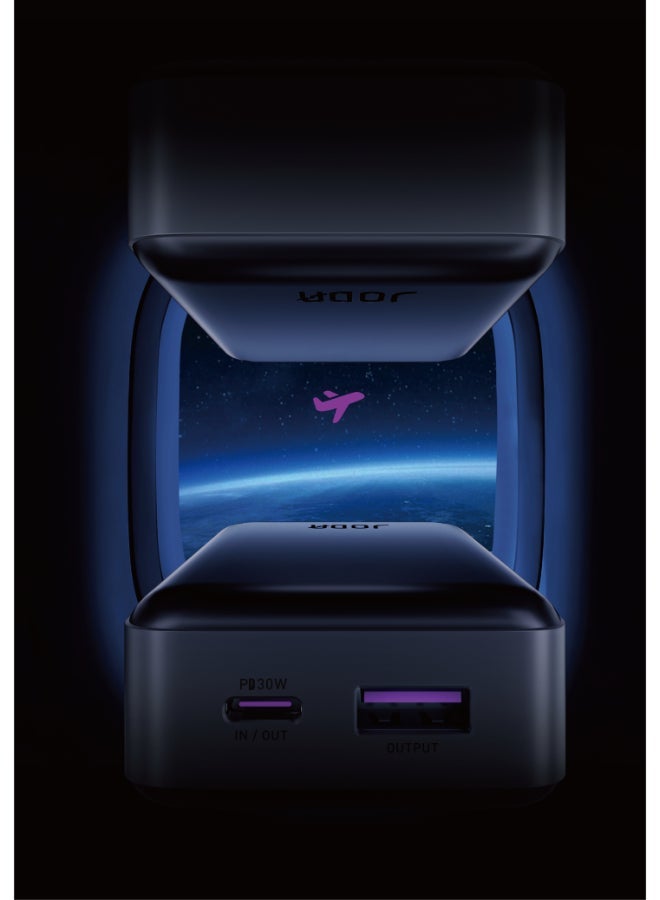 جودا TURBO 10 باور بانك أسود 10000mAh PD 30W مع شاشة LED، 2 منفذ USB-C و USB-A – شحن سريع، مدمج - Image 5