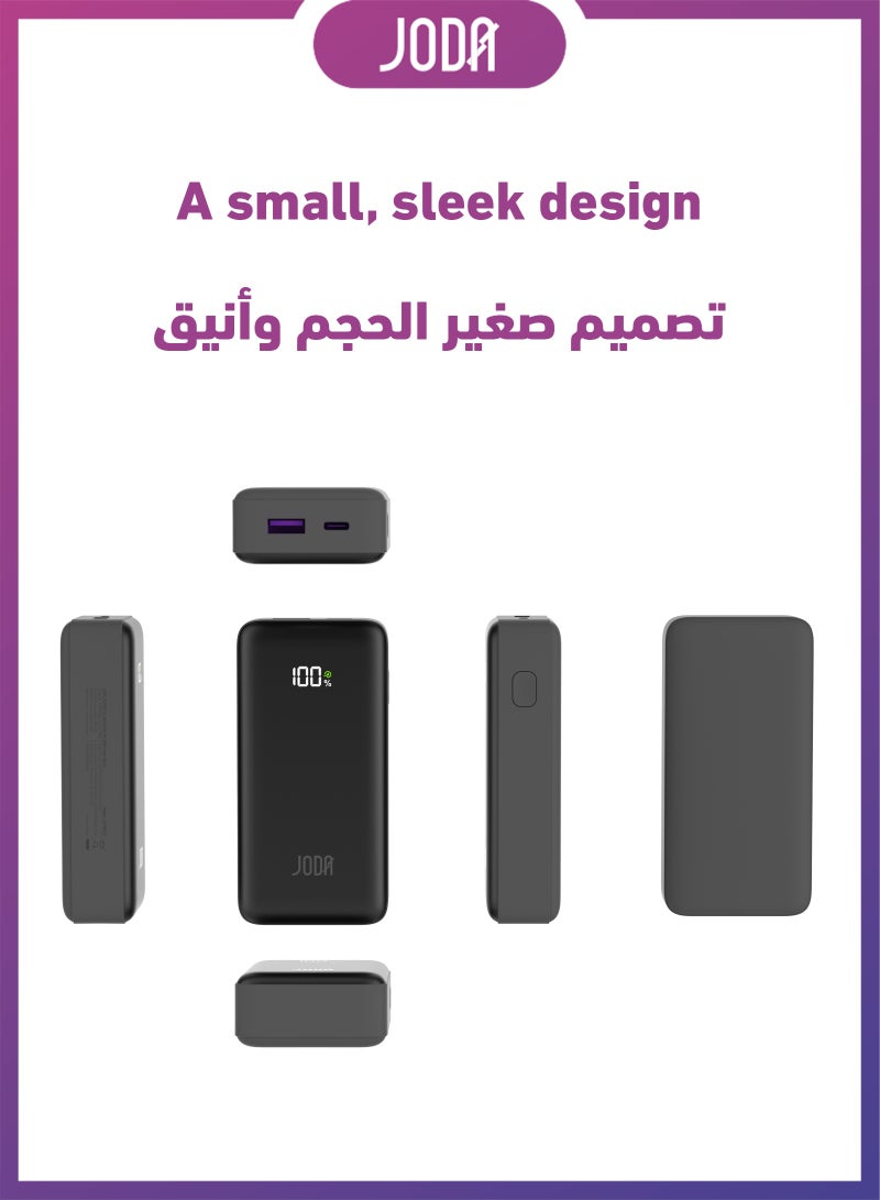 JODA TURBO 10 Power Bank Black 10000mAh PD 30W with LED Display, 2-Port USB-C & USB-A – Fast Charging, Compact, - Image 5
