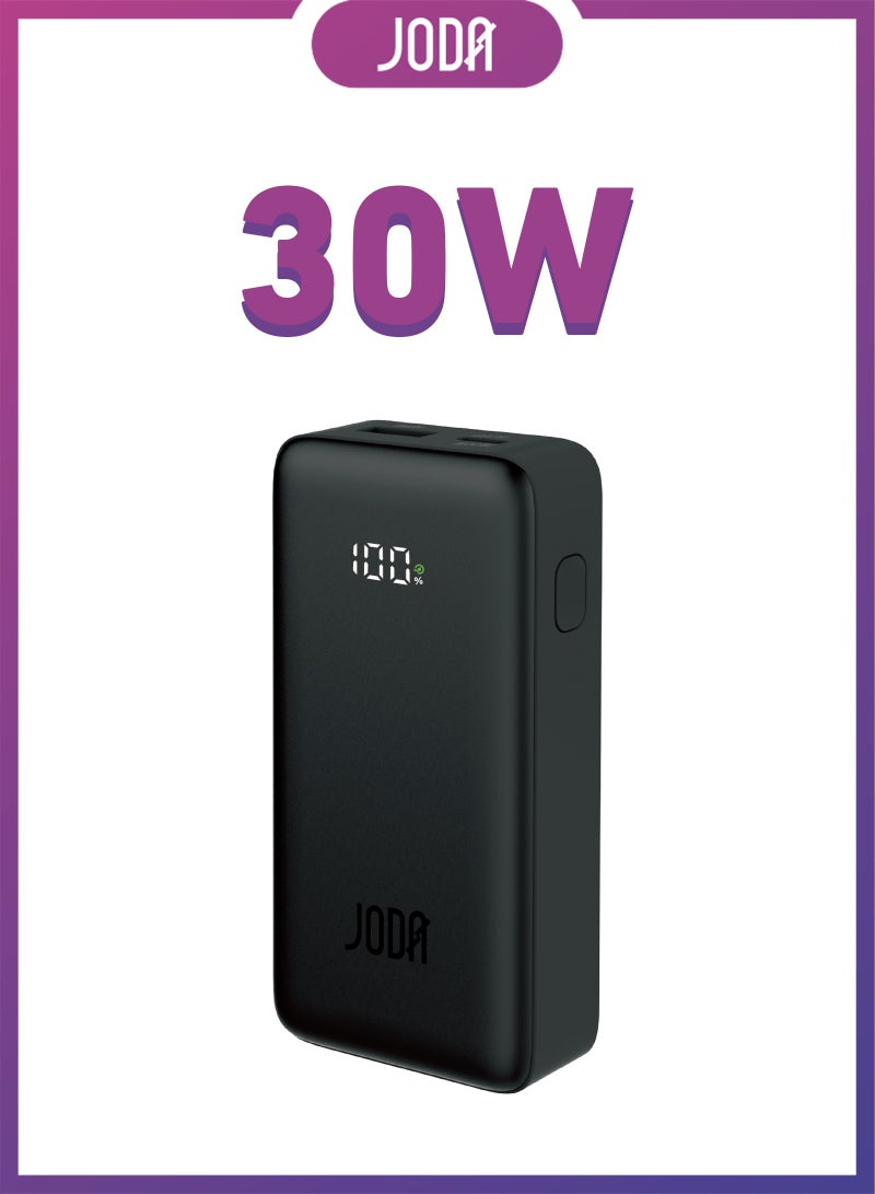 JODA TURBO 10 Power Bank Black 10000mAh PD 30W with LED Display, 2-Port USB-C & USB-A – Fast Charging, Compact, - Image 1