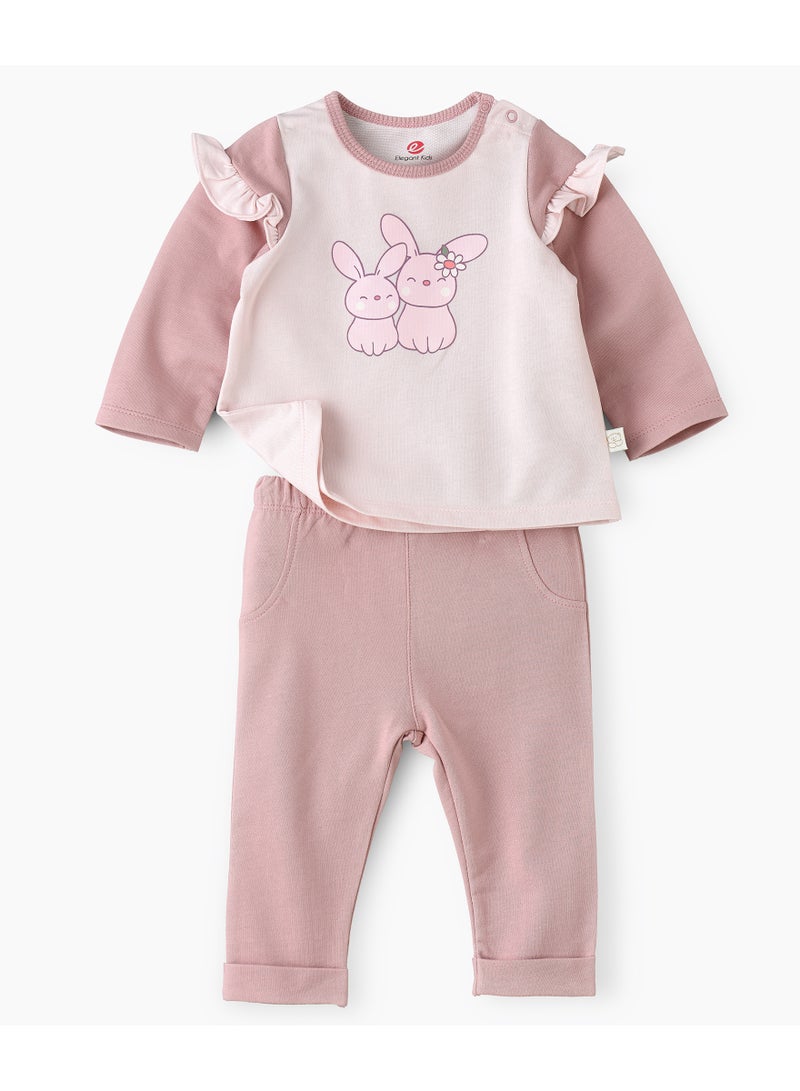 Elegant Kids Long Sleeve T-Shirt and Pyjama Set of Cotton for Girls, Soft and Comfortable Cotton Pajama Set for Kids, Perfect for Everyday Wear - Image 1