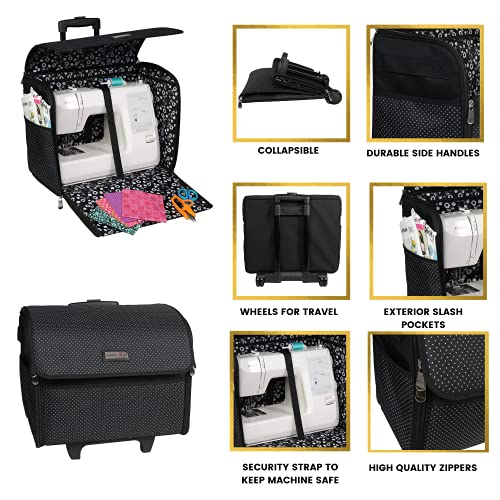 Everything Mary Collapsible Sewing Machine Case, Black Dot - Craft Rolling Tote Cover Bag with Wheels for Brother, Singer & Most Machines - Storage Organization Carrying Cart for Accessories - Image 4