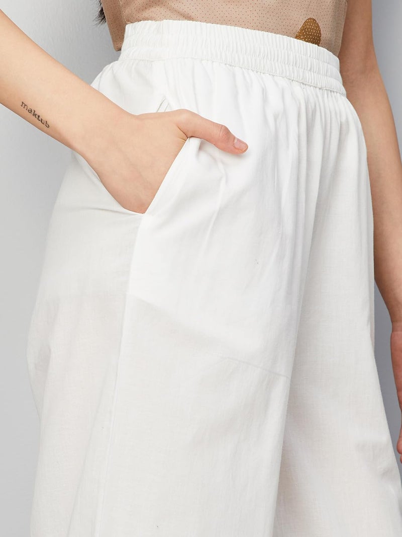 Max Women Loose Fit Mid Rise Embroidered Palazzos with Scalloped Hem (FBAR41001OFF White)_L - Image 5
