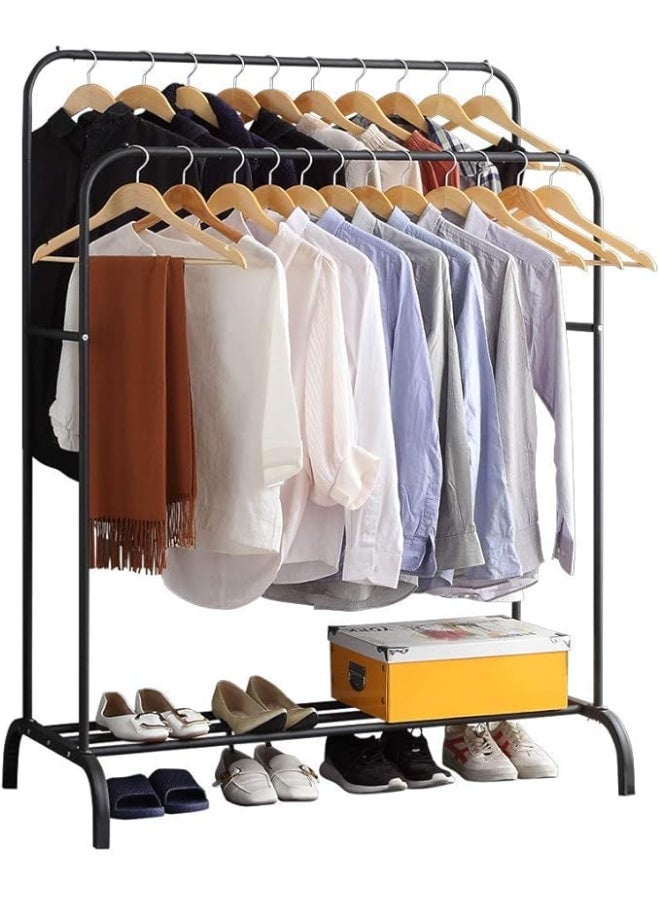 Clothes Rack, Clothing Garment Rack Metal Double Rail Hanging Clothes 2-Tier Storage Shelf for Boxes Shoes Boots Commercial Grade Multi-Purpose Entryway Shelving Unit for Home Office Bedroom  - Image 1
