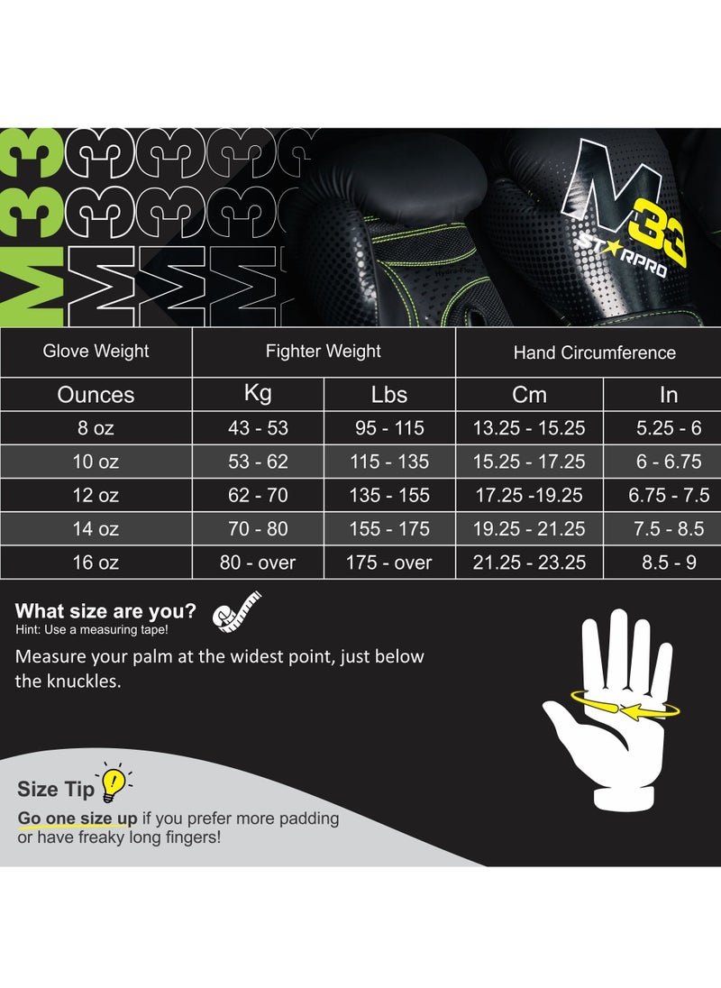 Starpro - M33 Boxing Gloves - 8oz 10oz 12oz 14oz 16oz - Boxing Gloves for Training Sparring - Men and Women - One Piece Padding - Wrist Protection - Breathable - Image 1