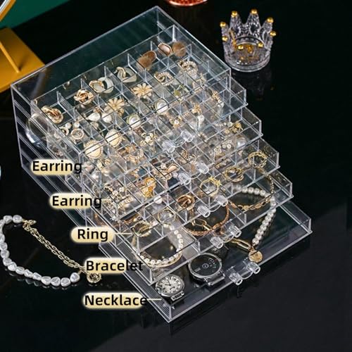 Feadily Acrylic Jewelry Organizer Box, Jewelry Drawer Organizer With 5 Drawers 79 Grids, Clear - Image 5