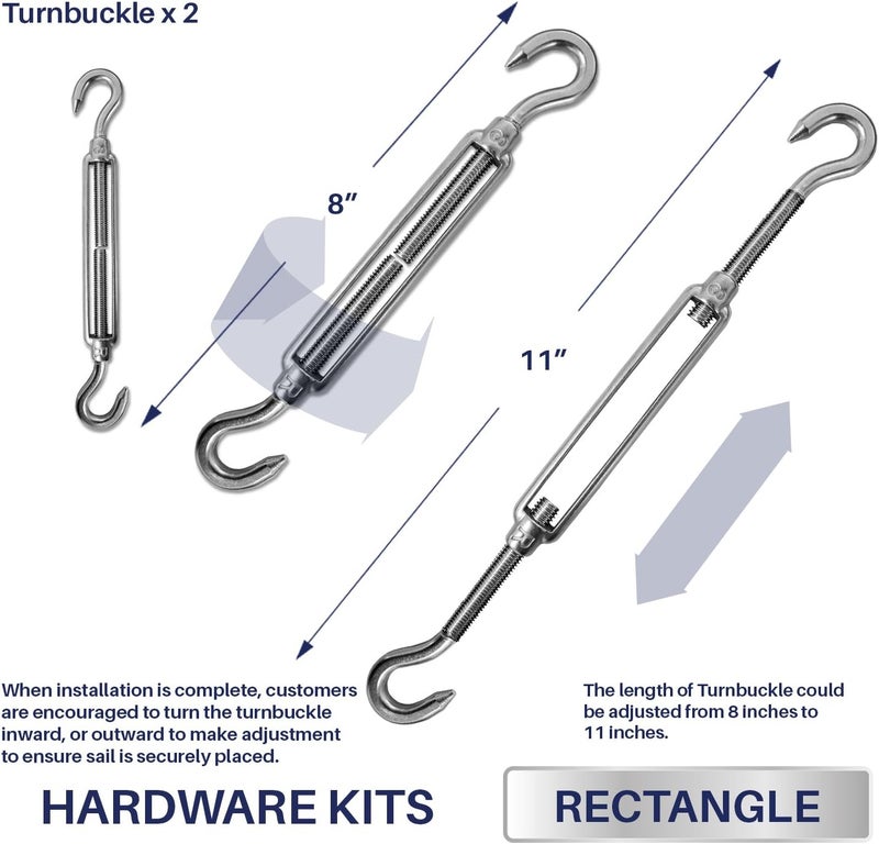 Windscreen4less Sun Shade Sail Hardware Kit - 8 Inches - Super Heavy Duty - for Rectangle and Square Sun Shade Sail - Image 3