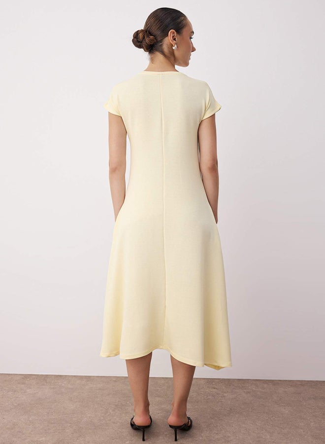 trendyol Yellow Moon Sleeve A-Line/A-Line Crew Neck Maxi Knitted Dress - Image 4