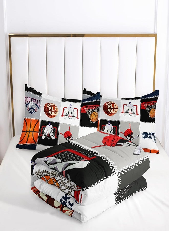 AILONEN Teens Boys Comforter Set Queen Size, Sports Bedding Set Basketball Football Soccer Ball Print Comforter Set,Ice Hockey Player Bed in a Bag Duvet Set 3 Pieces, 1 Quilt and 2 Pillowcases - Image 5