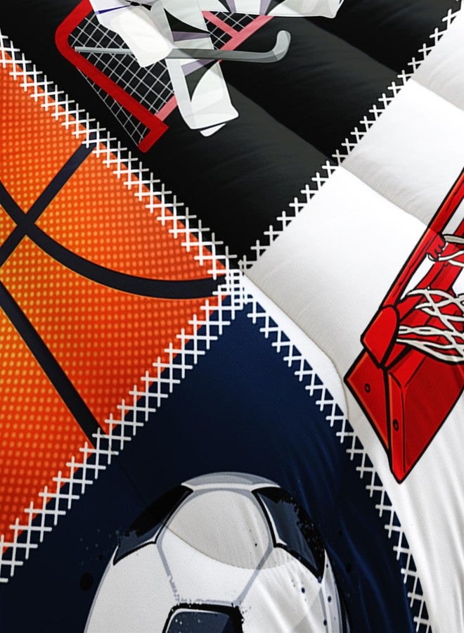 AILONEN Teens Boys Comforter Set Queen Size, Sports Bedding Set Basketball Football Soccer Ball Print Comforter Set,Ice Hockey Player Bed in a Bag Duvet Set 3 Pieces, 1 Quilt and 2 Pillowcases - Image 3