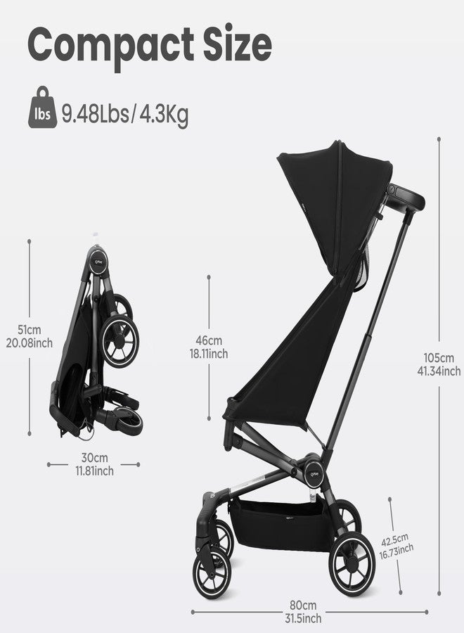 QPlay Travel Stroller for Baby & Toddlers Ages 6 Months to 4 Year Old – 9.48lbs Lightweight & Ultra-Compact Umbrella Stroller with One-Hand Fold, Airplane Carry-on Size, Reclining Seat (Black) - Image 2