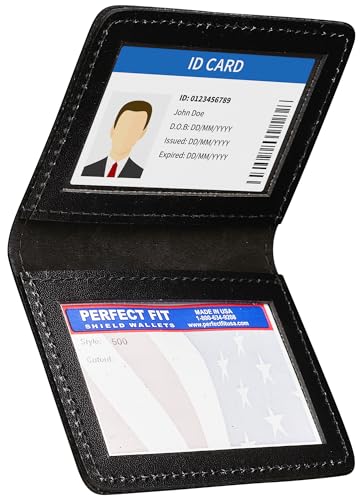 Perfect Fit Shield Wallets Duty Leather 2 ID Leather Bifold License Holder Dual Double I.D. Case Card Permit Slim Wallet (Black) - Image 1