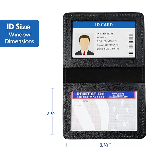 Perfect Fit Shield Wallets Duty Leather 2 ID Leather Bifold License Holder Dual Double I.D. Case Card Permit Slim Wallet (Black) - Image 2