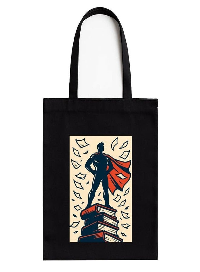 Megrok "Hero of Knowledge Scholar?s Tote ? 16x14 Inch with A4 Printed Pocket | Motivational Design, Zipper Top for Books & Essentials - Image 1