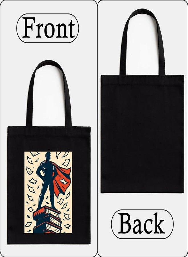 Megrok "Hero of Knowledge Scholar?s Tote ? 16x14 Inch with A4 Printed Pocket | Motivational Design, Zipper Top for Books & Essentials - Image 4