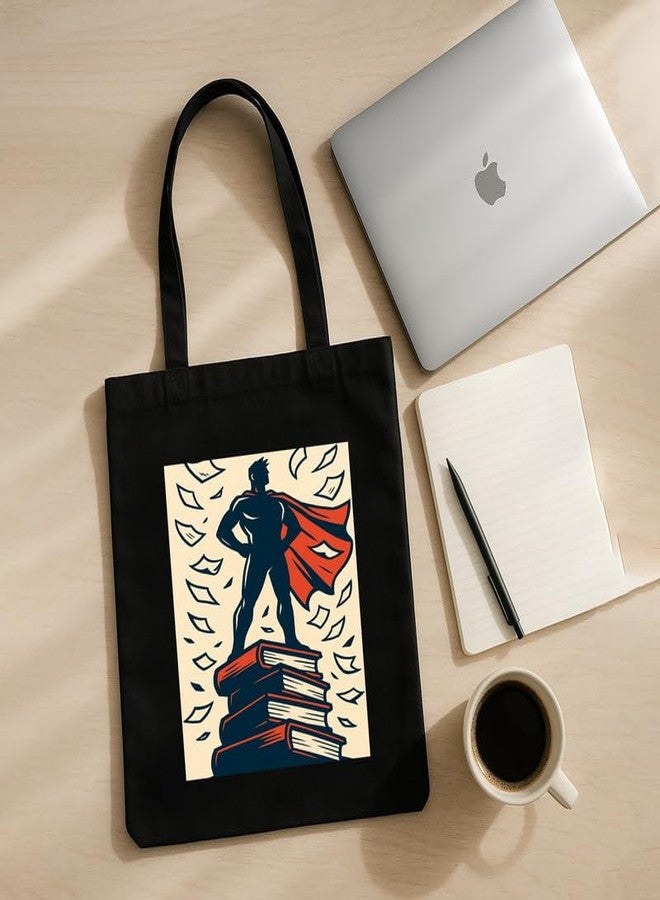 Megrok "Hero of Knowledge Scholar?s Tote ? 16x14 Inch with A4 Printed Pocket | Motivational Design, Zipper Top for Books & Essentials - Image 5