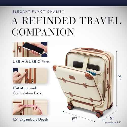 Bric's Bellagio 3.0 Spinner Trunk - Luxury Hardshell Luggage with Large Wheels, Telescopic Handle, Leather Detailing - Expandable Rolling Suitcase - 21" With Pocket - Cream - Image 3