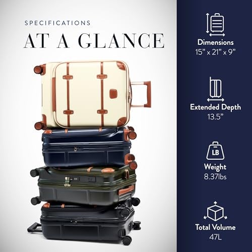 Bric's Bellagio 3.0 Spinner Trunk - Luxury Hardshell Luggage with Large Wheels, Telescopic Handle, Leather Detailing - Expandable Rolling Suitcase - 21" With Pocket - Cream - Image 5