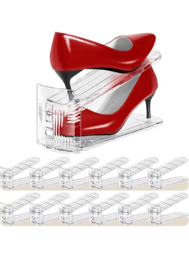 كيلا مجموعة من ١٢ منظمًا للأحذية، قابل للتعديل، مزود بحامل للأحذية، يوفر مساحة، صينية عرض للأحذية الرياضية، للخزانة. - Image 1