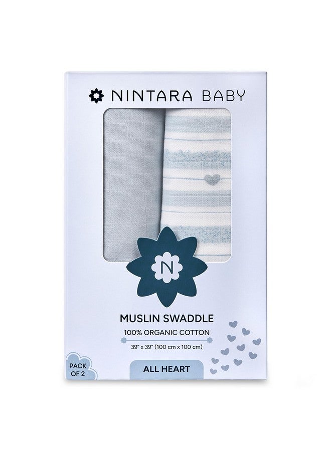 NINTARABABY Nintara Baby Swaddle - 100% Organic Premium Muslin Cotton, 39" x 39", Ultra-Soft, Breathable & Lightweight, Multipurpose, Unisex, Hypoallergenic, Gifts for Newborn Babies, Pack of 2 - Image 1