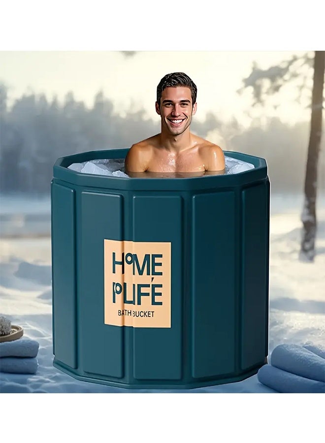 Beauenty Portable Bathtub for Adults, Collapsible Freestanding Bathtub for Shower, Portable Ice Bath tub for Cold Water Therapy Training Hot Ice Bath Tubs with Thickened Thermal Foam to Keep Temperature, PVC Outdoor Soaking  80*65  (green) - Image 1