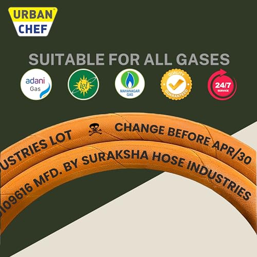 Urban Chef Gas Pipe 1.5 Meter with ISI Certified | Fine Quality LPG Hose Pipe Flame Resistant, Leak Proof Made with Reinforced Steel Wire Home | 3 Layer Protection Gas Cylinder Pipe -5 Years Warranty - Image 2