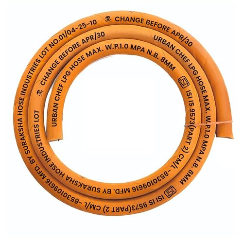 Urban Chef Gas Pipe 1.5 Meter with ISI Certified | Fine Quality LPG Hose Pipe Flame Resistant, Leak Proof Made with Reinforced Steel Wire Home | 3 Layer Protection Gas Cylinder Pipe -5 Years Warranty - Image 1