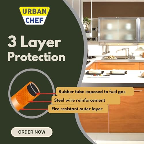 Urban Chef Gas Pipe 1.5 Meter with ISI Certified | Fine Quality LPG Hose Pipe Flame Resistant, Leak Proof Made with Reinforced Steel Wire Home | 3 Layer Protection Gas Cylinder Pipe -5 Years Warranty - Image 4