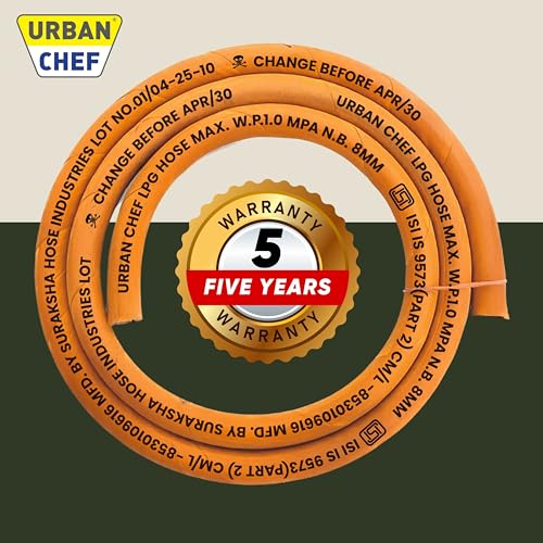 Urban Chef Gas Pipe 1.5 Meter with ISI Certified | Fine Quality LPG Hose Pipe Flame Resistant, Leak Proof Made with Reinforced Steel Wire Home | 3 Layer Protection Gas Cylinder Pipe -5 Years Warranty - Image 5