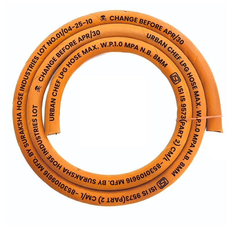 Urban Chef Gas Pipe 1.5 Meter with ISI Certified | Fine Quality LPG Hose Pipe Flame Resistant, Leak Proof Made with Reinforced Steel Wire Home | 3 Layer Protection Gas Cylinder Pipe -5 Years Warranty - Image 3