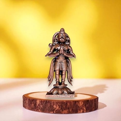 RAISOM Pure Handmade Copper Standing Hanuman Ji Idol | Antique Patina Finish Bajrangbali Ji | Ideal for Temple, Car Dashboard, Gifting & Home Decor | Height: 5 cm Weight: 40 Grams - Image 1