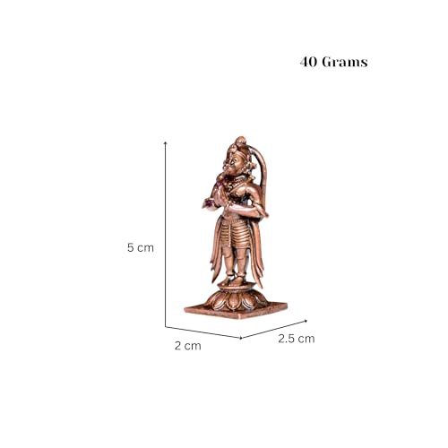 RAISOM Pure Handmade Copper Standing Hanuman Ji Idol | Antique Patina Finish Bajrangbali Ji | Ideal for Temple, Car Dashboard, Gifting & Home Decor | Height: 5 cm Weight: 40 Grams - Image 2