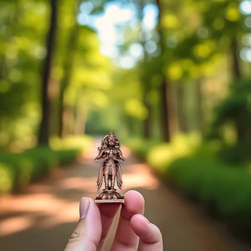 RAISOM Pure Handmade Copper Standing Hanuman Ji Idol | Antique Patina Finish Bajrangbali Ji | Ideal for Temple, Car Dashboard, Gifting & Home Decor | Height: 5 cm Weight: 40 Grams - Image 3