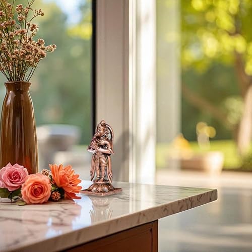 RAISOM Pure Handmade Copper Standing Hanuman Ji Idol | Antique Patina Finish Bajrangbali Ji | Ideal for Temple, Car Dashboard, Gifting & Home Decor | Height: 5 cm Weight: 40 Grams - Image 4