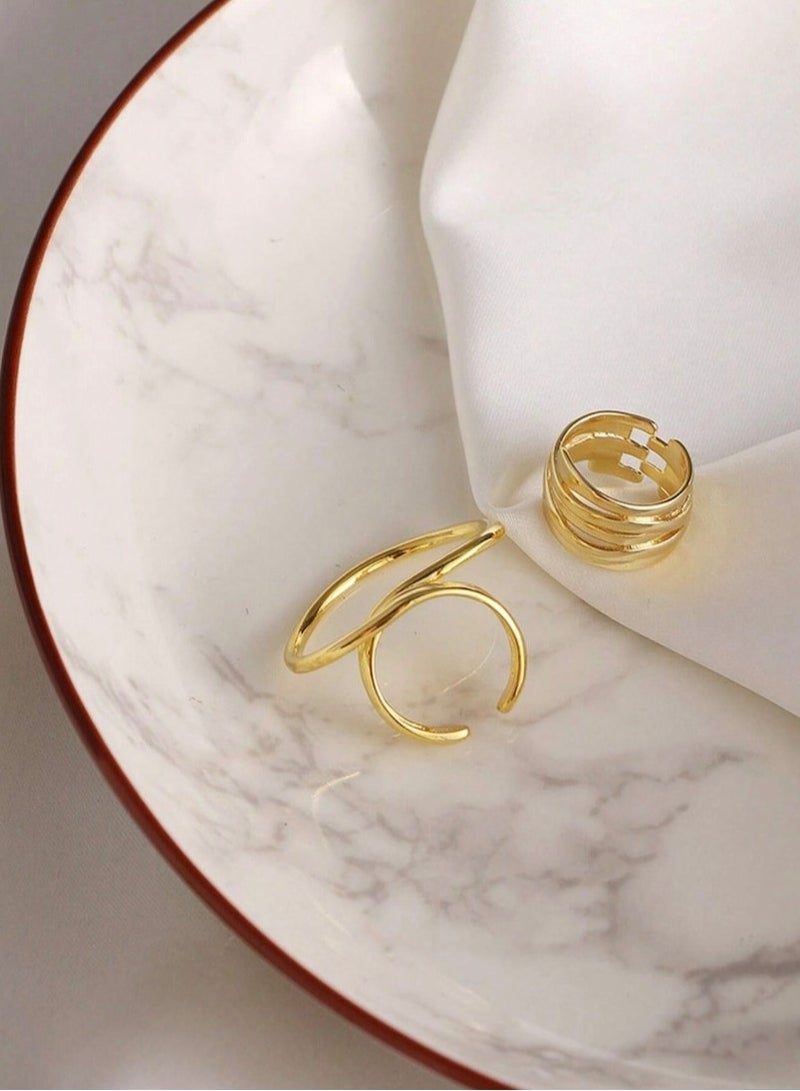 إيكوال خاتم نسائي ترندي مكون من قطعتين باللون الذهبي بمقاس موحد - Image 5