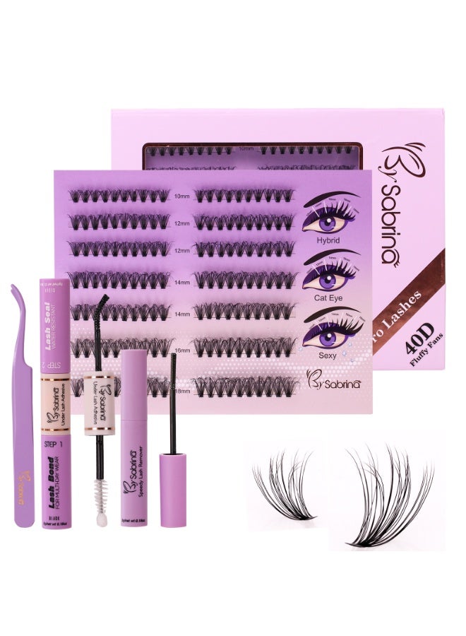 BY SABRINA 140pcs False Eyelashes, DIY Lash Extension Kit,Individual Lash Clusters With Lash Bond,Lash Remover And Applicator, Eyelash Extension Kit, Easy To Apply At Home（40d Kit)，Natural Curl Personal Eyelash Set,Segmented False Eyelashes, Thick Eyelashes - Image 1