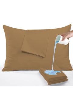 RELEIFE RELEIFE 100 Waterproof Terry Cotton Zippered Pillow Protector Covers Encasement Case Pack of 4 20 x 30 inch Beige  - Image 1