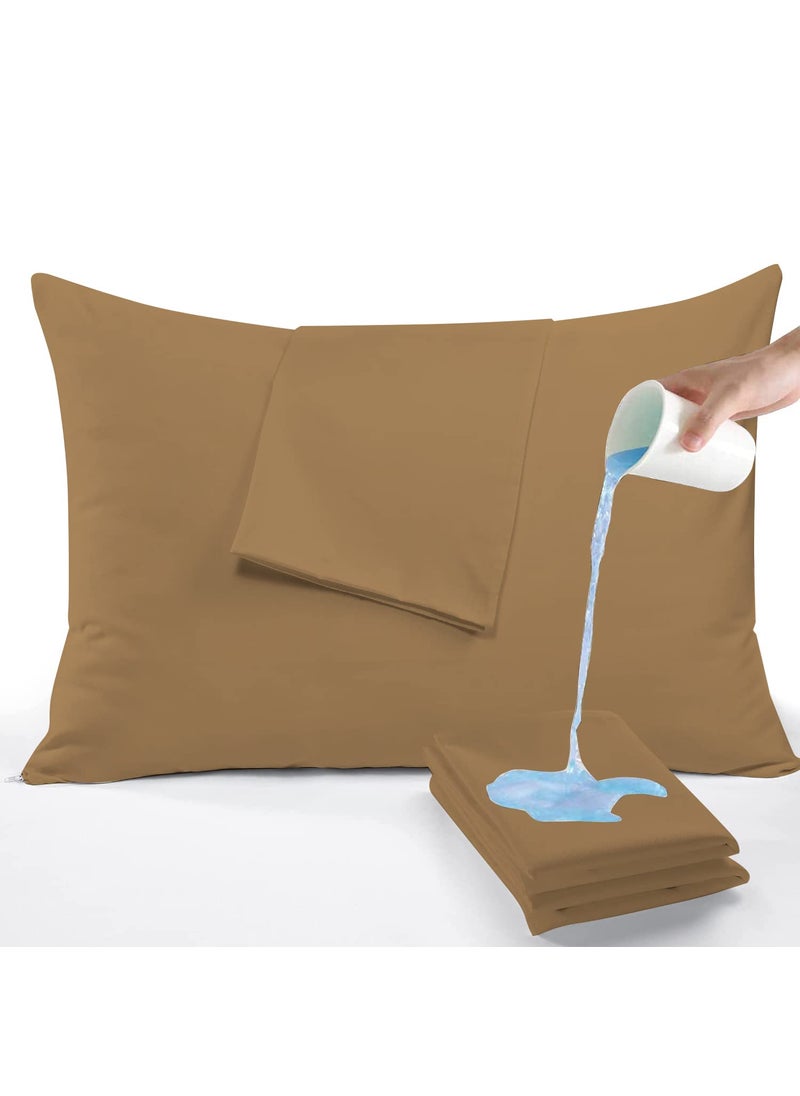 RELEIFE RELEIFE 100 Waterproof Terry Cotton Zippered Pillow Protector Covers Encasement Case Pack of 4 20 x 30 inch Beige  - Image 1