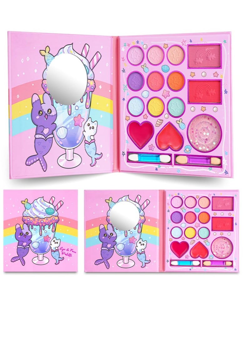 Excefore Kids Makeup Sets for Girls, 14 Colors Washable Children's Make Up Kit with Mirror, Non-Toxic Cosmetic Beauty Set Gift for Kids, Princess Pretend Play Games Toys Birthday, for Girls - Image 1