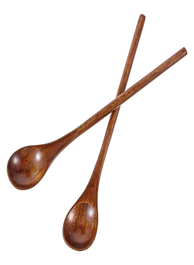 Yuanchu 2 Pcs Long Handle Wooden Coffee Spoons, Nanmu Wooden Spoons For Honey Tea Round Wood Teaspoon Wood Teaspoon for Mixing Stirring Eating Soup Cooking - Image 1