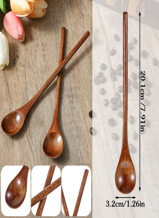 Yuanchu 2 Pcs Long Handle Wooden Coffee Spoons, Nanmu Wooden Spoons For Honey Tea Round Wood Teaspoon Wood Teaspoon for Mixing Stirring Eating Soup Cooking - Image 4