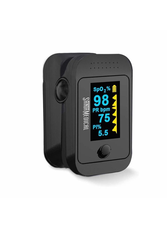 Santamedical مقياس التأكسج النبضي OLED ثنائي اللون، جهاز مراقبة تشبع الأكسجين في الدم (SpO2) مع حقيبة وبطاريات وحبل عنق - Image 2