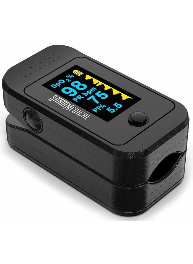 Santamedical مقياس التأكسج النبضي OLED ثنائي اللون، جهاز مراقبة تشبع الأكسجين في الدم (SpO2) مع حقيبة وبطاريات وحبل عنق - Image 1