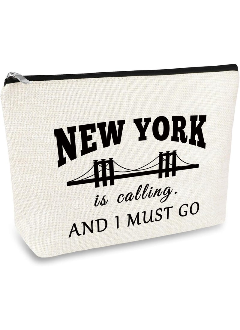 Mikela New York Travel Gift Makeup Bag NYC Gift for Girls Women Souvenir Zipper Cosmetic Bag New York City Themed Vacation Present Girls Trip Weekend Present Travel Toiletries Pouch 