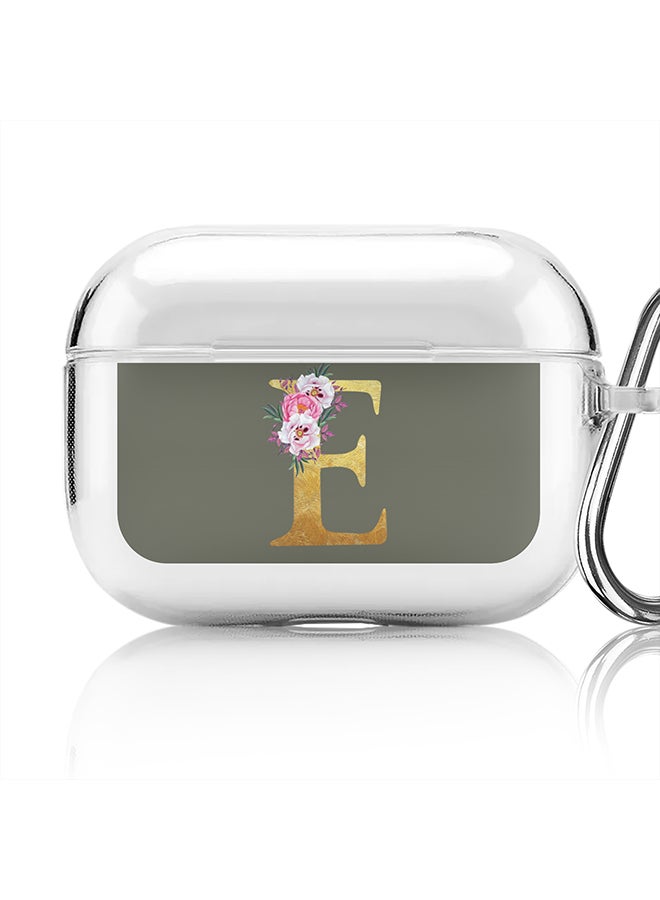 Classic Clear printed Case for Apple AirPods Pro 2nd Generation Thin Transparent Cover - Custom Monogram Initial Letter Floral Pattern Alphabet - E (Olive Green )