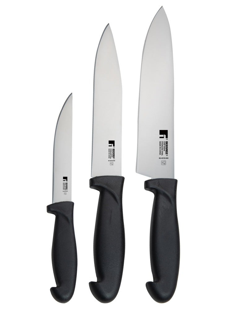 BERGNER طقم سكاكين من الفولاذ المقاوم للصدأ 3 قطع، أسود/فضي، BG40193MM - Image 1