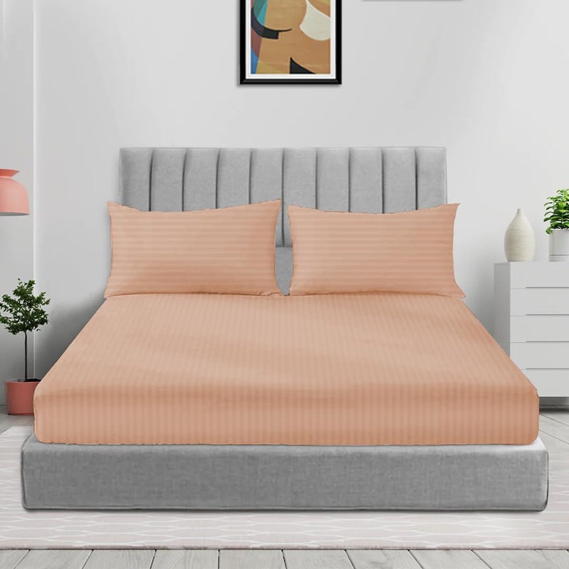 sleep well 3Pcs Stripe Fitted Sheet Set - 200x200+17cm (Peach) - Image 1