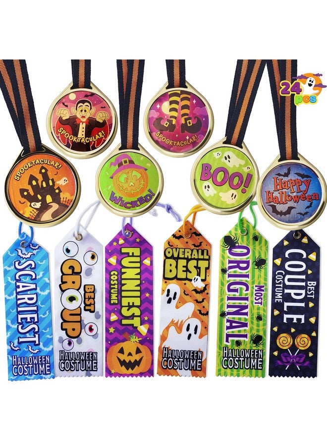 JOYIN 24 PCS Halloween Medals Trophies with Ribbons for Kids Children Party Award Celebration and Spooky Contest Rewards, Halloween Party Favors Supplies for Carnival Game Prizes - Image 1