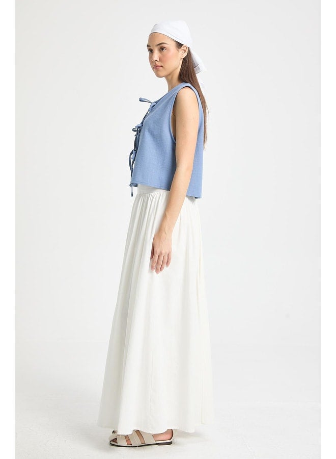mina aise Indigo Tie-Front Short 100% Cotton Vest 29204. - Image 2