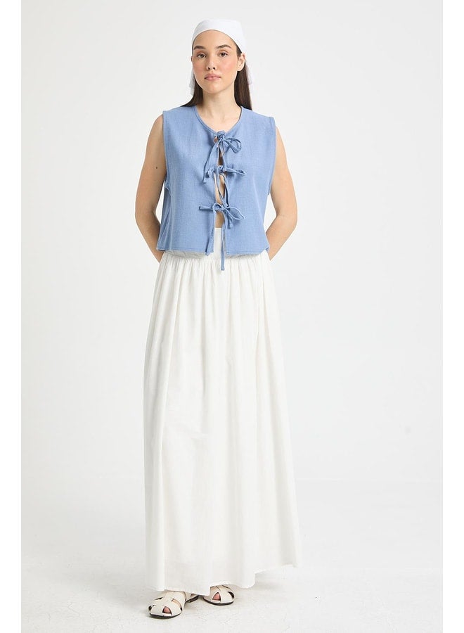 mina aise Indigo Tie-Front Short 100% Cotton Vest 29204. - Image 1